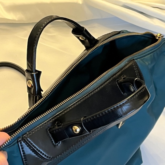 Furla dark green nylon & black leather tote satchel, cross-body, two-way. - Picture 2 of 16